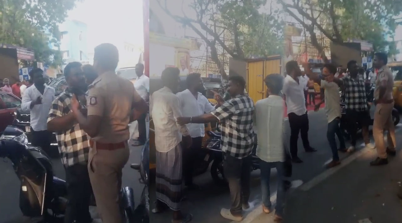 நடுரோட்டில் காவலர் மீது தாக்குதல்... திமுக பிரமுகர்களால் பரபரப்பு