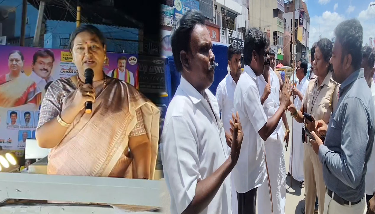  பிரேமலதா வருகை: கொடியை அகற்றிய நெடுஞ்சாலைத்துறையினர்- வாக்குவாதம் செய்த தேமுதிகவினரால் பரபரப்பு 