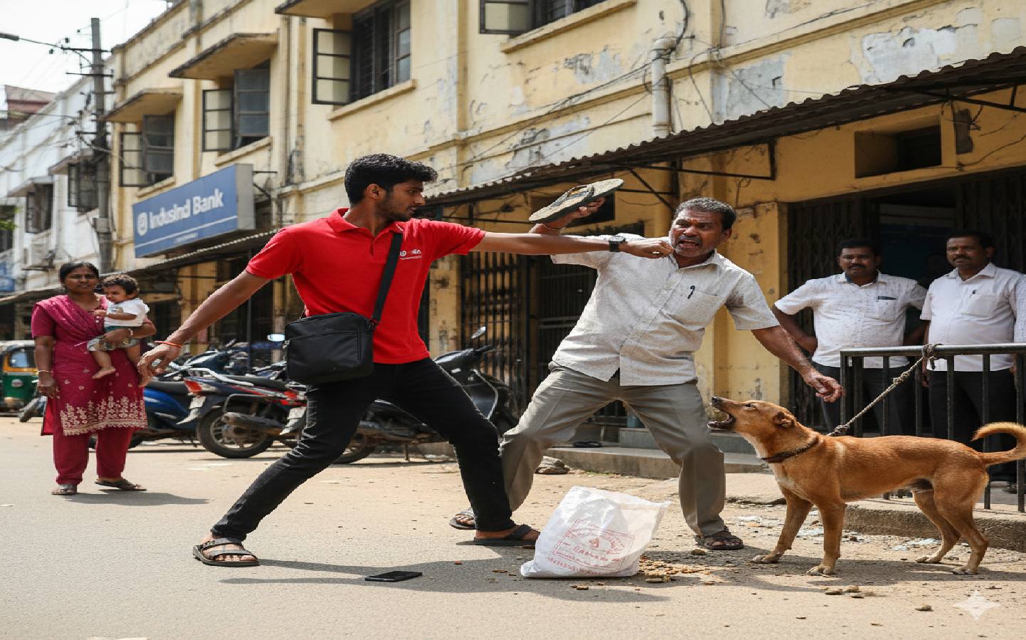 நாய் கடித்த தகராறு: உணவு டெலிவரி பாயும், வங்கி ஊழியரும் மோதல் - செருப்பால் பதிலடி!