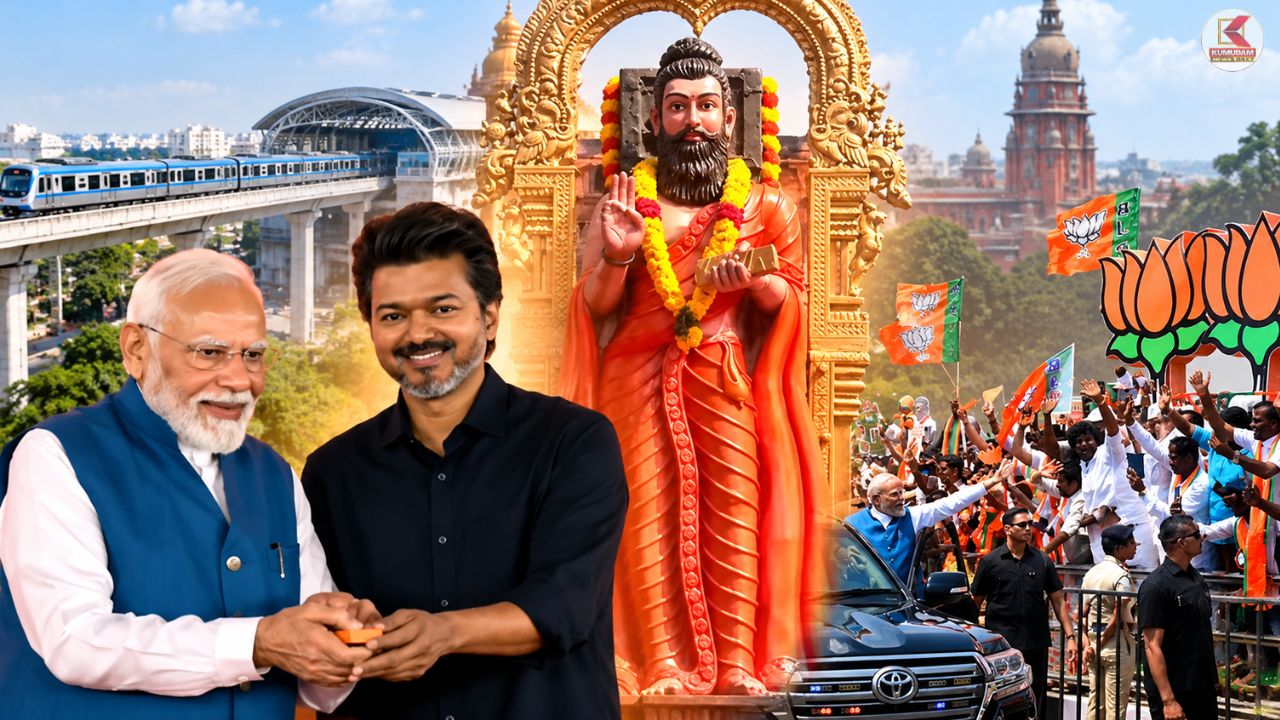 மோடி வருகையில் காவி உடை திருவள்ளுவர் ! இன்றும் பாஜகவை விட்டு பிரியாத காவி சர்ச்சை !